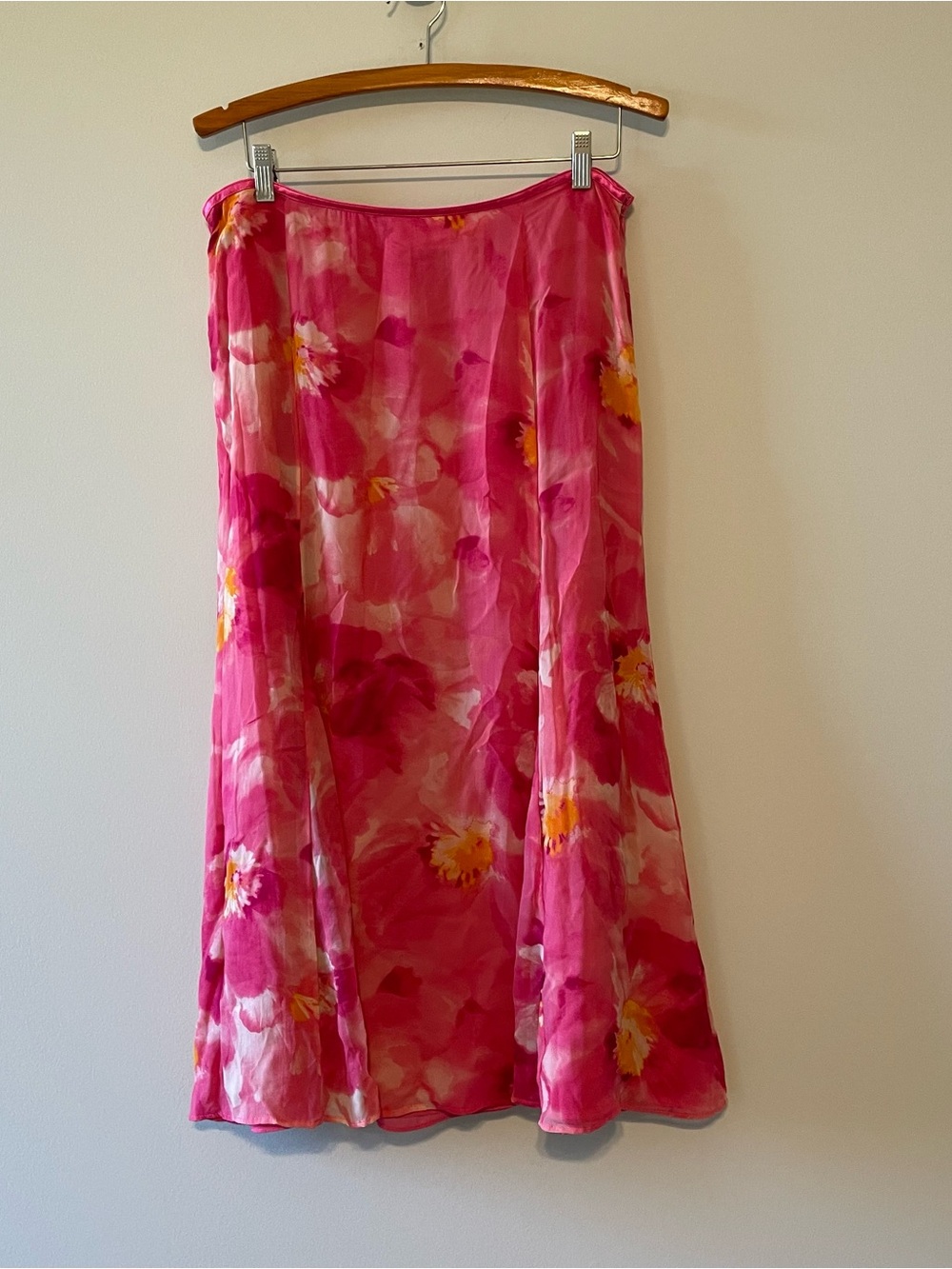 Pink Floral Maxi Skirt Size 14 Chiffon A-Line Flowy - Picture 2 of 8